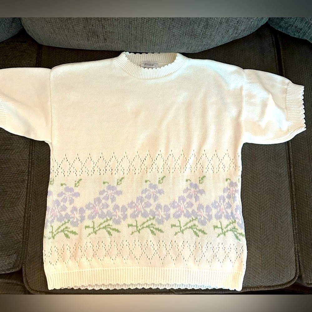 Vintage Women’s Jessica Scott  White Sweater‎ With Flowers 1990 #9